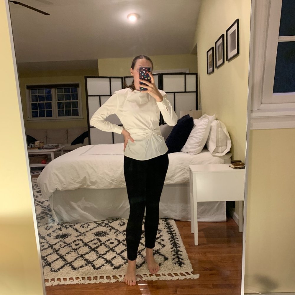 Zara White Workwear Blouse with Asymmetric Gathering